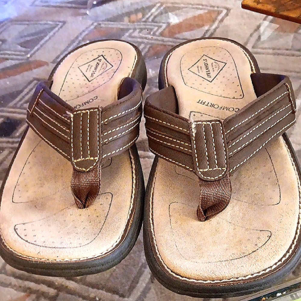 Brown Flip-Flop Sandals with Sturdy Straps and Contoured Footbed